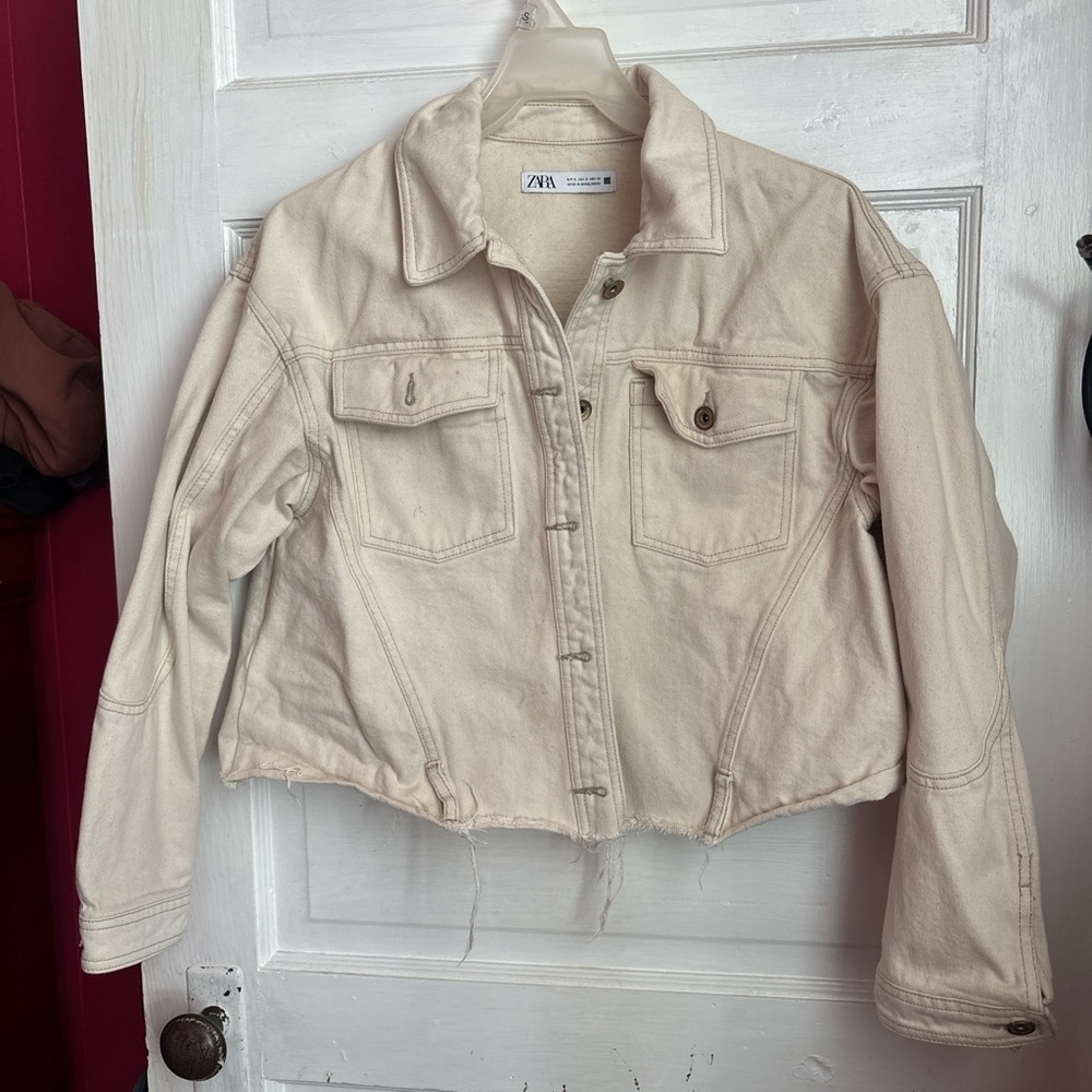 Zara Off-White Denim Jacket for Women